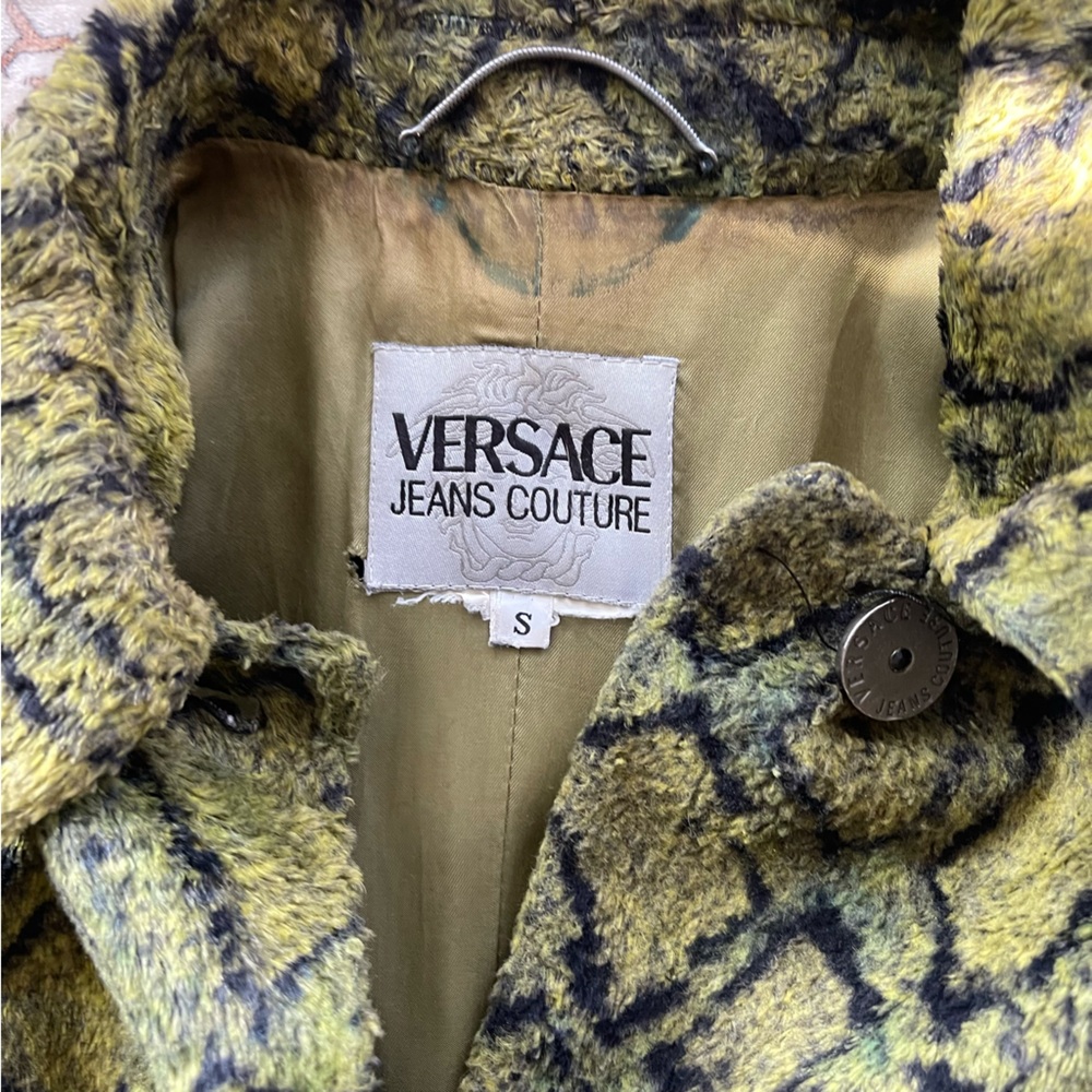 Versace Jeans Couture Olive Snake Print Faux Fur Coat - Picture 10 of 10